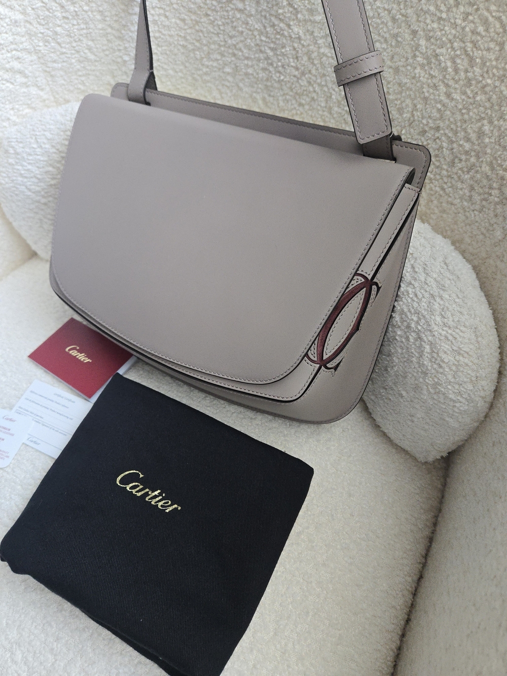 Cartier Must de Cartier C Crossbody Bag Beige Gray w/ Dust Bag & Card